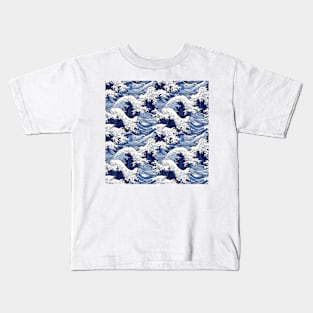 Ephemeral Crests: Hokusai Waves Reimagined Kids T-Shirt